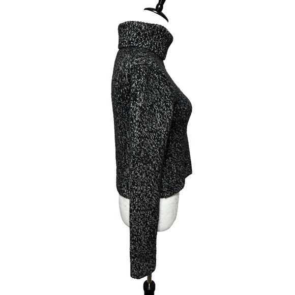 Theory Sweater Womens Large Black Gray Alpaca Wool Crop Turtleneck Chunky Knit - Picture 7 of 9